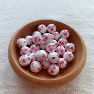 10 mm porcelán gyöngy rózsaszín virágos